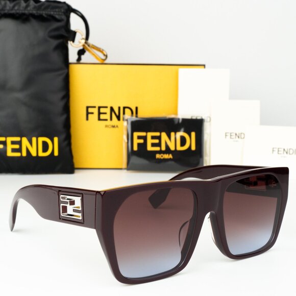 Fendi Men Sunglasses FE40124F BAGUETTE 81T Brown Gradient Bordeaux Square NEW - Picture 3 of 8
